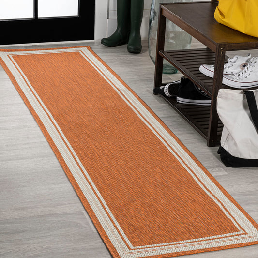 JONATHAN Y Border Stripe Indoor Outdoor Runner Rug 2X8 Orange/Cream, James Modern for Backyard, Patio, Porch, Easy-Cleaning, High Traffic, Pet-Friendly, Non-Shedding (SMB201D-28)