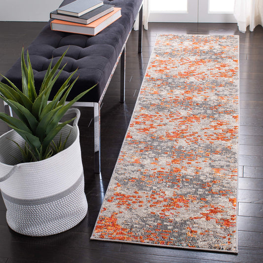 SAFAVIEH Madison Collection Runner Rug - 2'2" x 8', Grey & Orange, Boho Abstract Distressed Design, Non-Shedding & Easy Care, Ideal for High Traffic Areas in Living Room, Bedroom (MAD425H)