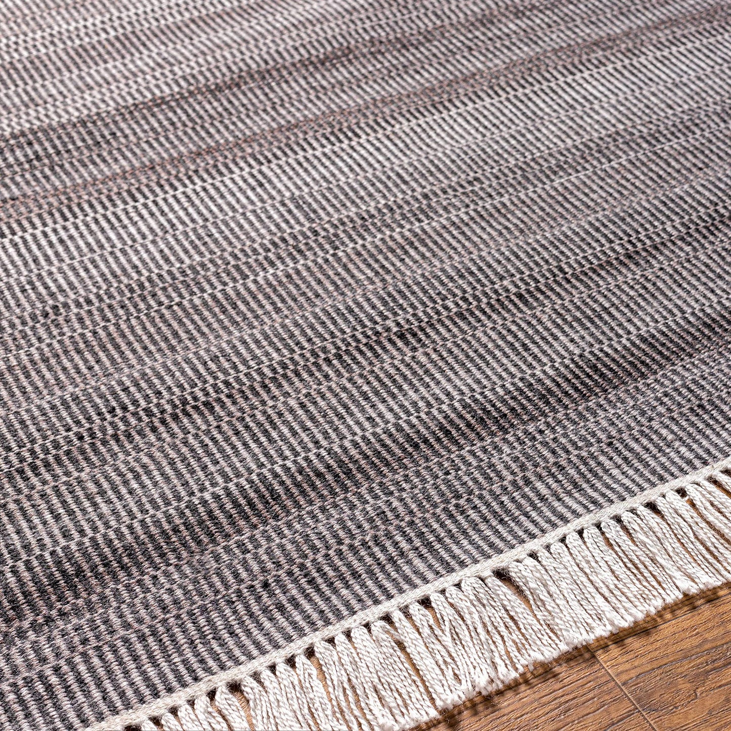 Hauteloom Samos Recycled Material Living Room, Bedroom Area Rug - Striped Plain - Contemporary Modern Minimalist Transitional - Charcoal, Off - White, Light Gray, Gray, Dark - 2' x 3'