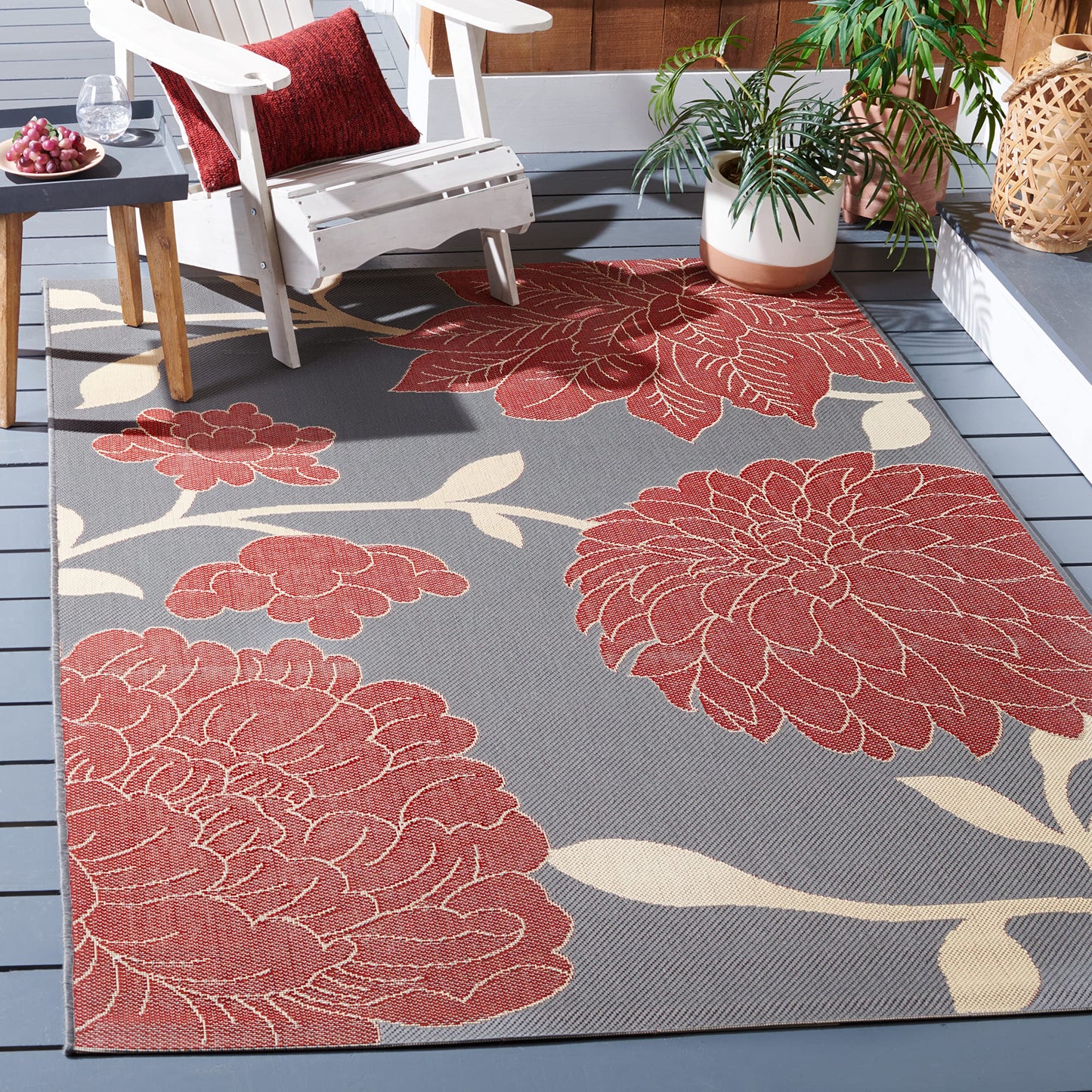 SAFAVIEH Courtyard Collection 2'7" x 5' Anthracite / Red CY7321 Indoor/ Outdoor Waterproof Easy Cleaning Patio Backyard Mudroom Area Rug