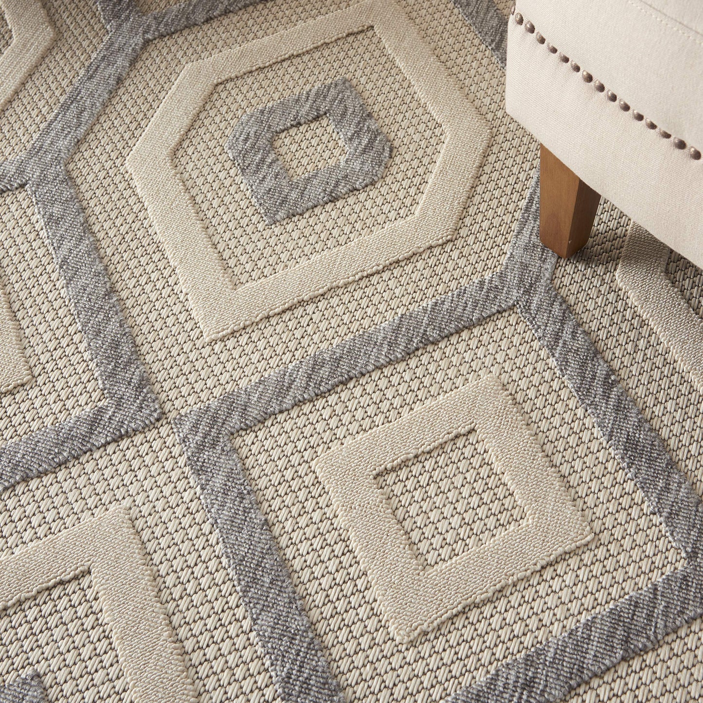 Nourison Home Palamos Cream 5'3" x 7'3" Area Rug - Easy Clean, Non Shedding, Bed Room, Living Room, Dining Room, Kitchen (5' x 7')