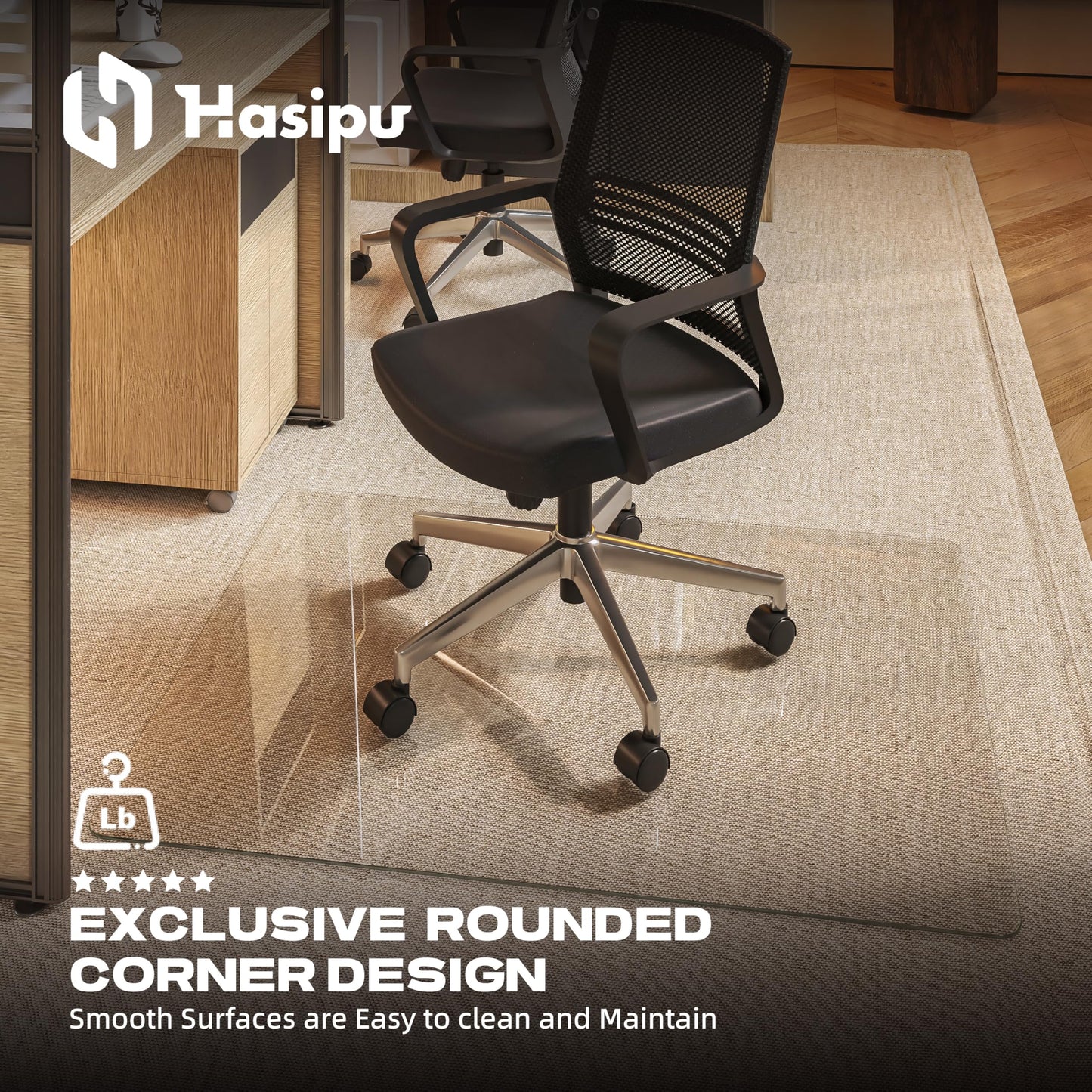 [Tempered Glass] 48“x30” Rounded Glass Chair Mat with Polished Edge Clear Office Chair Mat, Glides Smoothly, Suitable for Carpet or Hardwood Floors