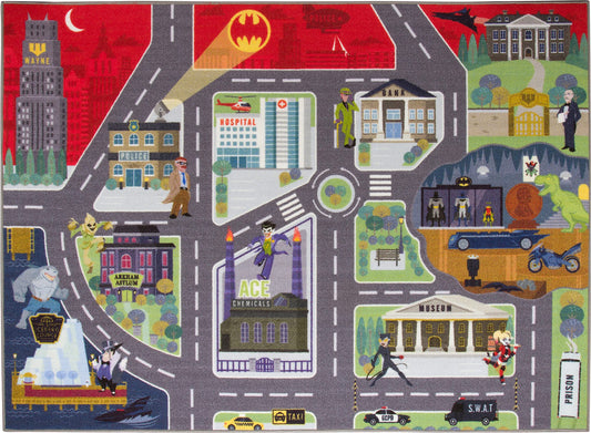 DC Comics Batman's Gotham City Adventure Road Play Rug 3x5 | Kids Interactive Toy Car Play Mat Carpet for Toddler Classroom, Playroom & Baby Nursery