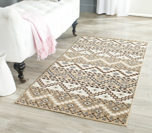 SAFAVIEH Washable Rug Outdoor Veranda Collection - 2'7" x 5', Cream & Brown, Non-Shedding & Easy to Clean, Ideal for Patio, Backyard, Mudroom (VER095-0215)