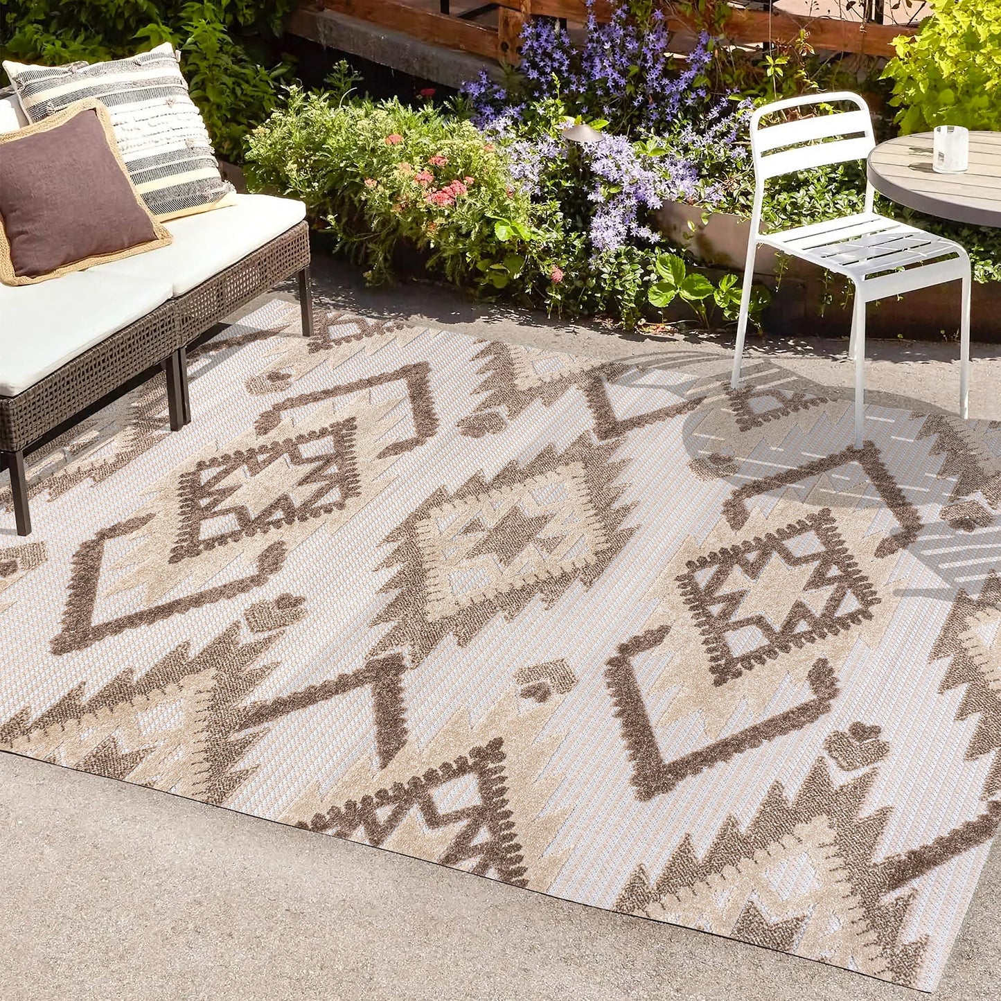 JONATHAN Y Neutral Diamond Kilim Indoor Outdoor Area Rug 3X5 Brown/Ivory, Sumak High-Low Pile for Backyard, Patio, Porch, Easy-Cleaning, High Traffic, Pet-Friendly, Non-Shedding (SBH107C-3)