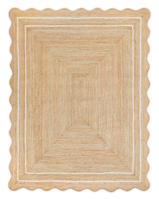 Weaving Village Wave Scalloped Natural Jute Runner, Off White (5'x7')