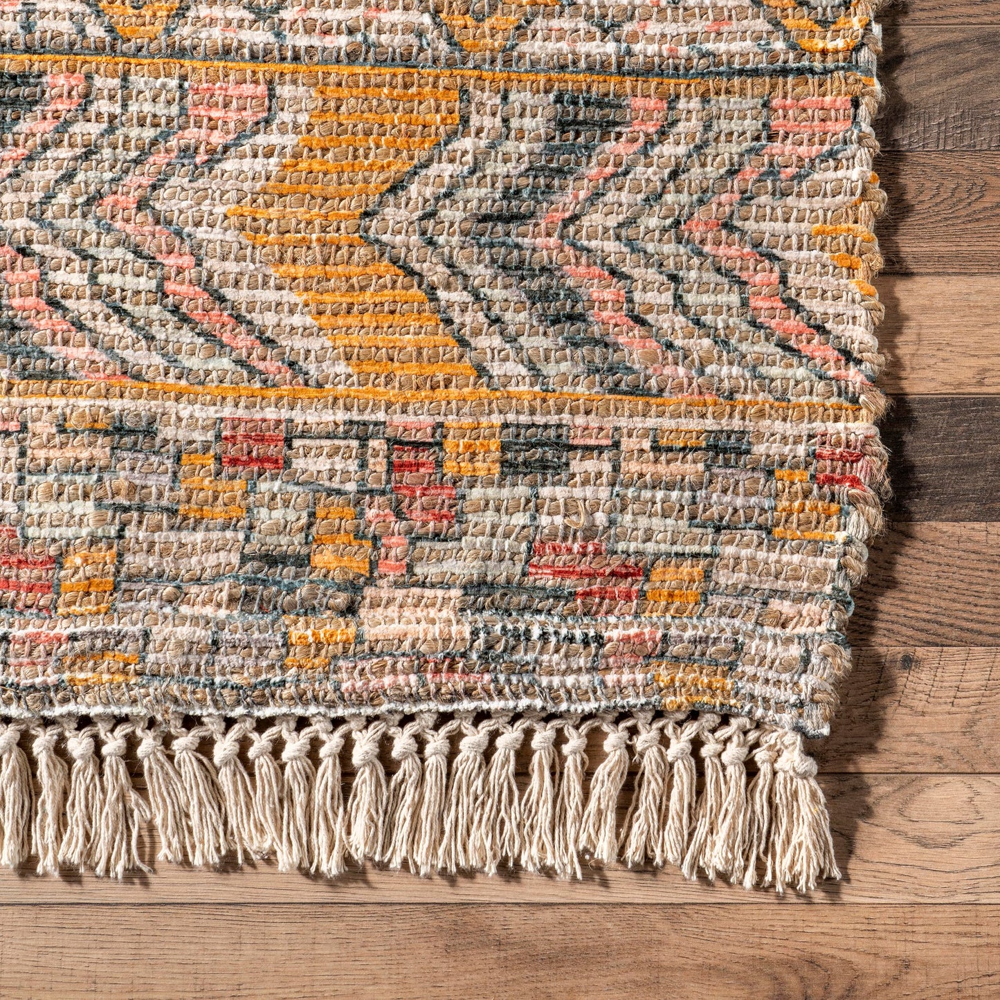 Nuloom Hermina Multicolor/Ivory, 5' x 8', Handmade, Jute, Tribal, Tasseled, Soft and Textured, High Traffic, Stain Resistant, Easy Clean, Durable Runner for Bedroom, Living Room, Dining, Foyer