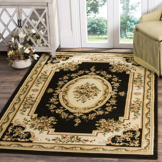 SAFAVIEH Lyndhurst Collection Accent Rug - 3'3" x 5'3", Black & Ivory, European Medallion Design, Non-Shedding & Easy Care, Ideal for High Traffic Areas in Entryway, Living Room, Bedroom (LNH218A)