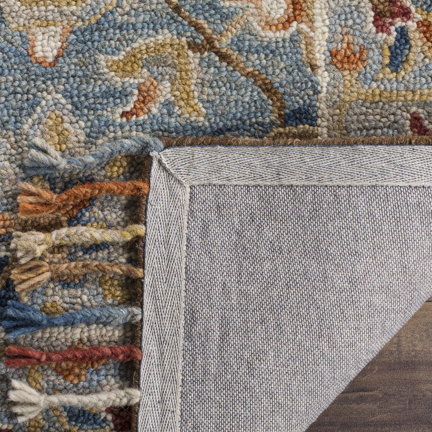 SAFAVIEH Aspen Collection Area Rug - 9' x 12', Grey & Navy, Handmade Boho Braided Tassel Wool, Ideal for High Traffic Areas in Living Room, Bedroom (APN110A)
