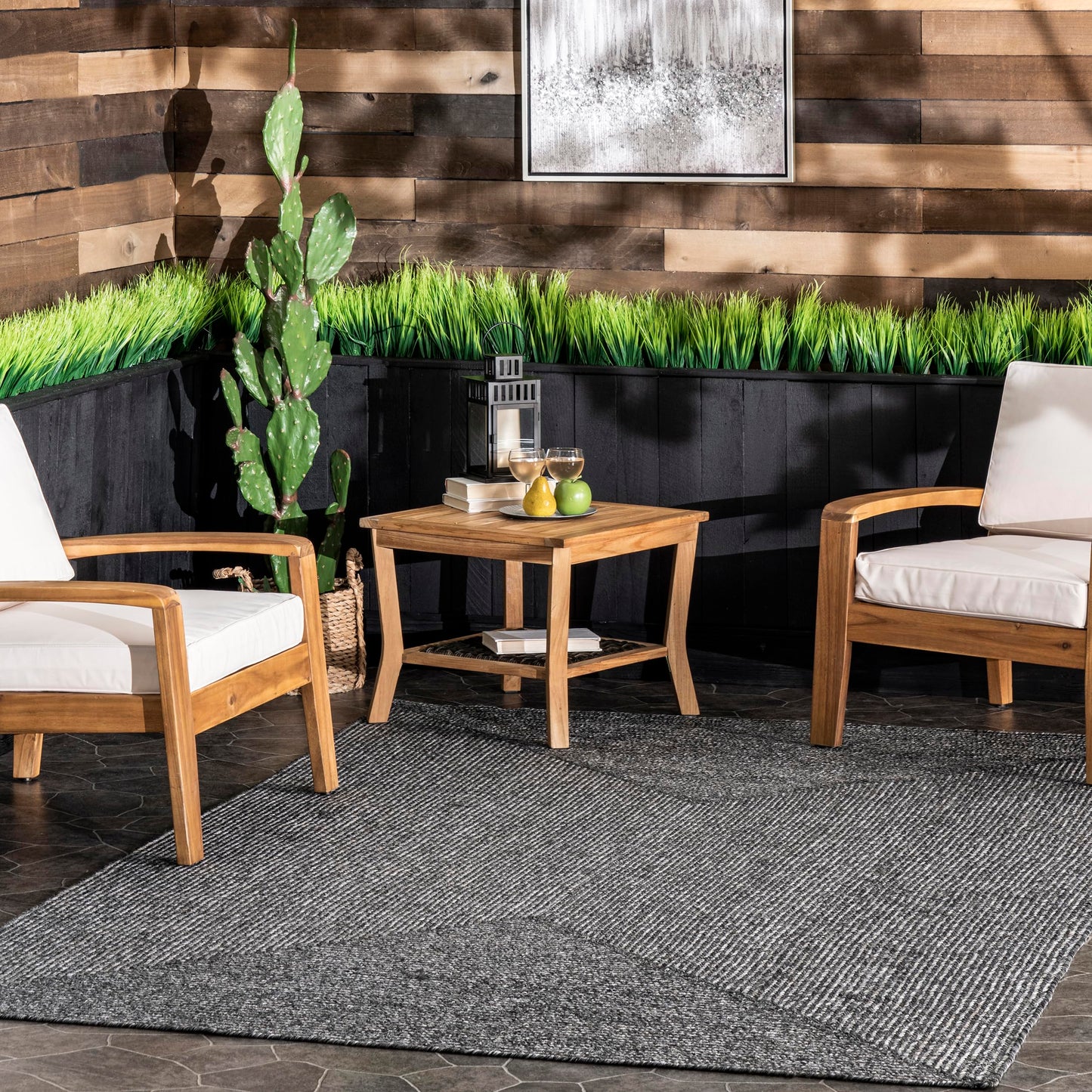 nuLOOM 4' x 6' Solid Hand Braided Indoor/Outdoor Area Rug, Pet-Friendly, High Traffic, Weather Resistant, for Patio, Balcony, Bedroom, Living, Dining Room, Wynn Charcoal