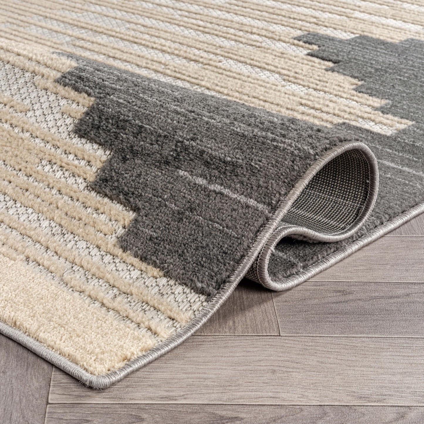 Rugshop Indoor/Outdoor High-Low Textured Area Rug, Geometric Bohemian, Easy-Clean Patio Rug for Porch Deck Balcony 6' 6" x 9' Gray
