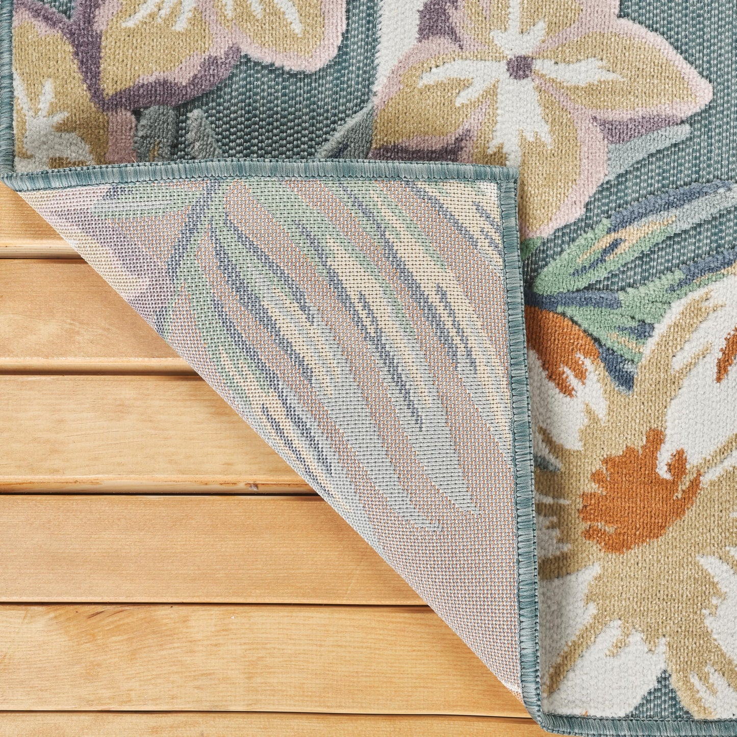 Abani Blue Area Rug – 8' x 10' – Sakura Collection – Floral Border Pattern – Easy to Clean – Durable for Patio, Living Room, or Sunroom, Pet & Child Friendly