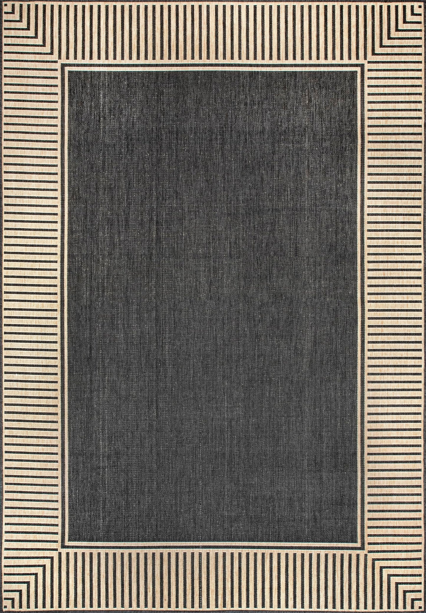 Nuloom Asha Dark Grey/Ivory, 2' x 3', Casual, Striped Border, Soft and Cozy, High Traffic, Stain Resistant, Easy Clean, Durable Area Rug for Indoor/Outdoor Patio, Deck, Porch, Garden, Courtyard
