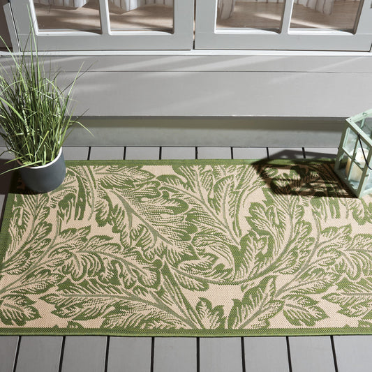SAFAVIEH Washable Rug Outdoor Courtyard Collection - 2'7" x 5', Natural & Olive, Non-Shedding & Easy Cleaning, Ideal for Patio, Backyard, Mudroom (CY2996-1E01)
