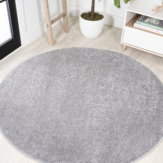JONATHAN Y Haze Solid Low-Pile Gray 4' Round Indoor Area Rug, Coastal,Bohemian,Minimalist,Classic, Easy-Cleaning for Living Room,Bedroom,Kitchen,Pet Friendly,Non-Shedding (SEU100A-4R)