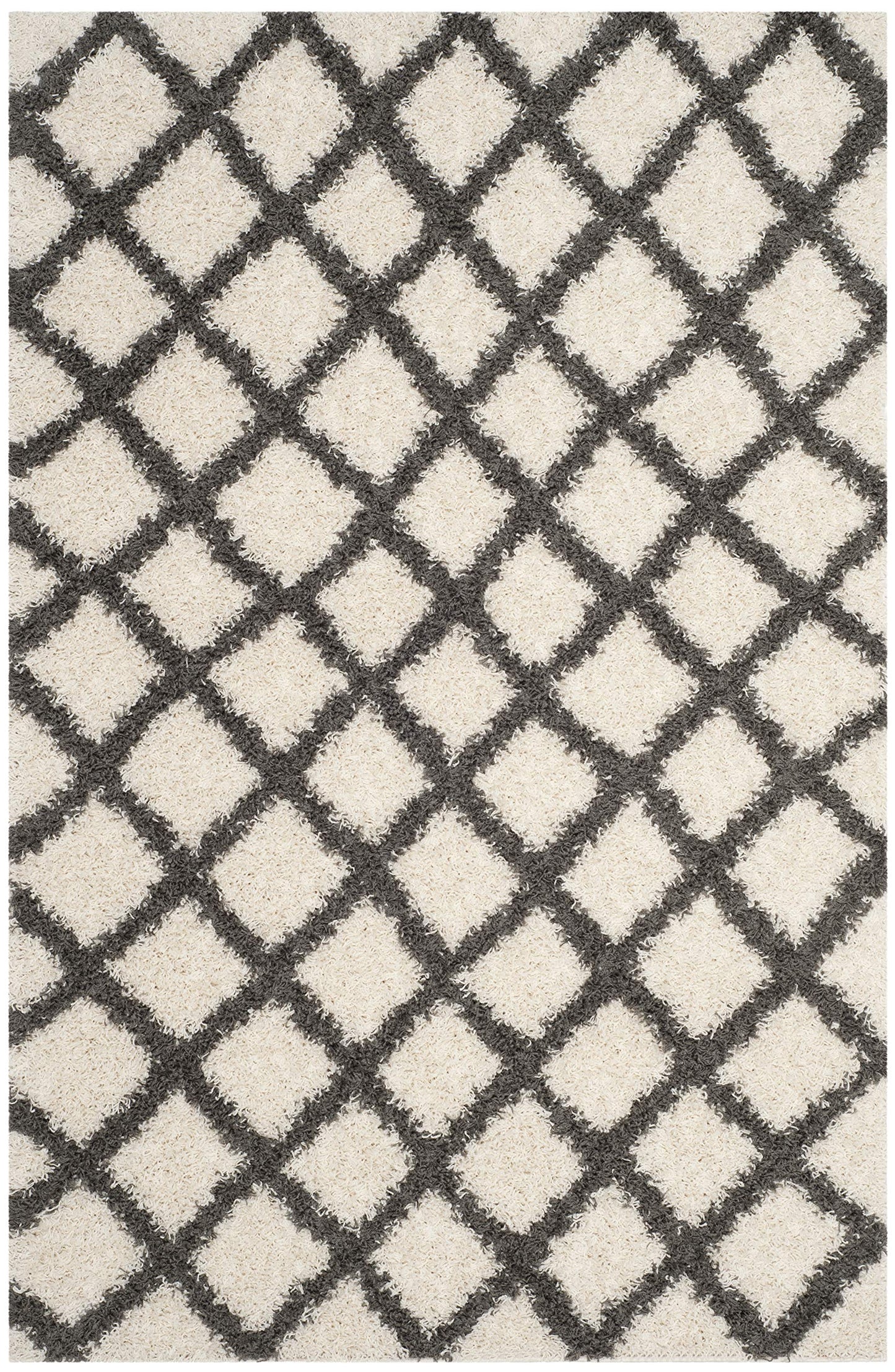 SAFAVIEH Dallas Shag Collection Area Rug - 8'6" x 12', Ivory & Dark Grey, Trellis Design, Non-Shedding & Easy Care, 1.5-inch Thick Ideal for High Traffic Areas in Living Room, Bedroom (SGDS258H)