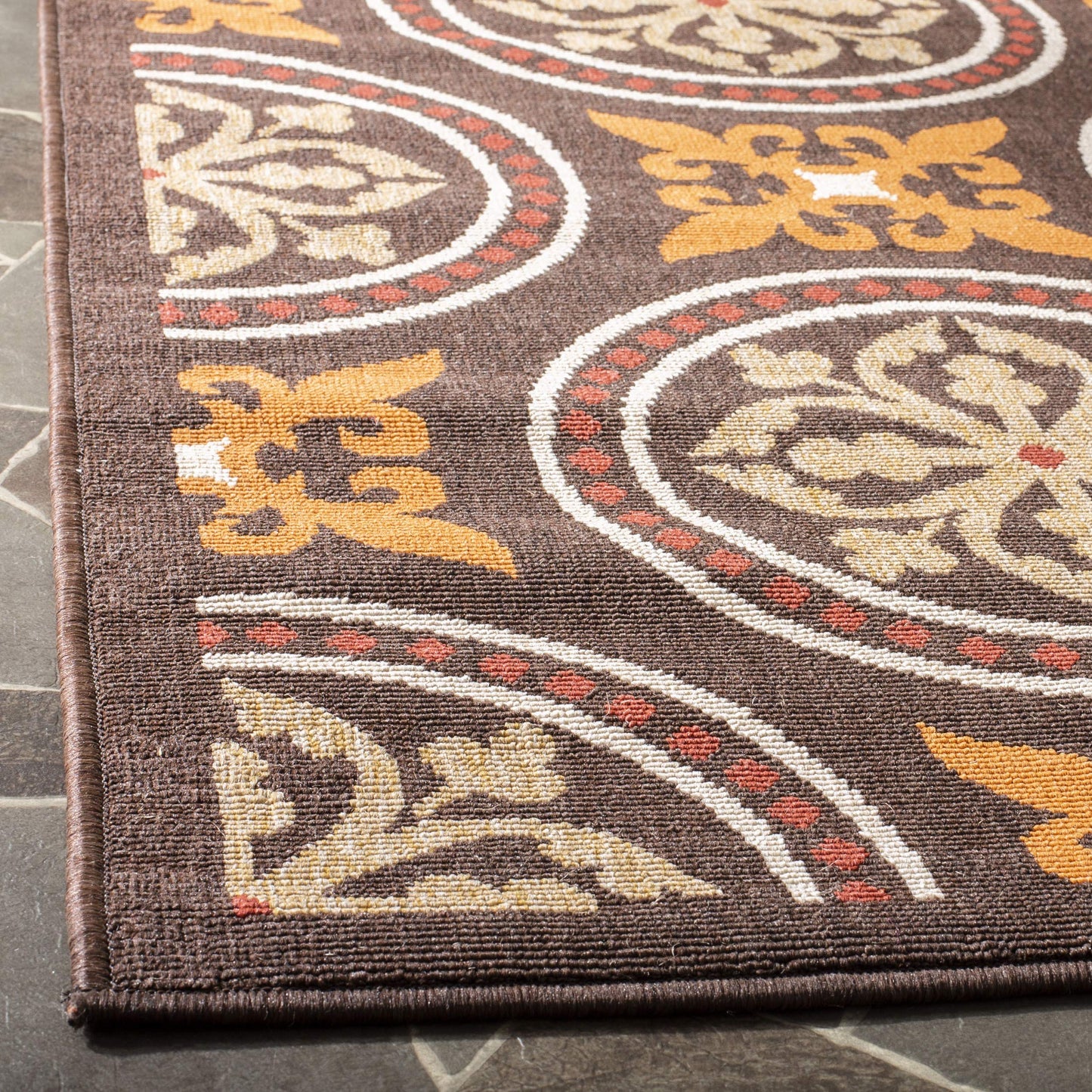 SAFAVIEH Washable Rug Outdoor Veranda Collection - 4' x 5'7", Chocolate & Terracotta, Non-Shedding & Easy to Clean, Ideal for Patio, Backyard, Mudroom (VER030-0325)