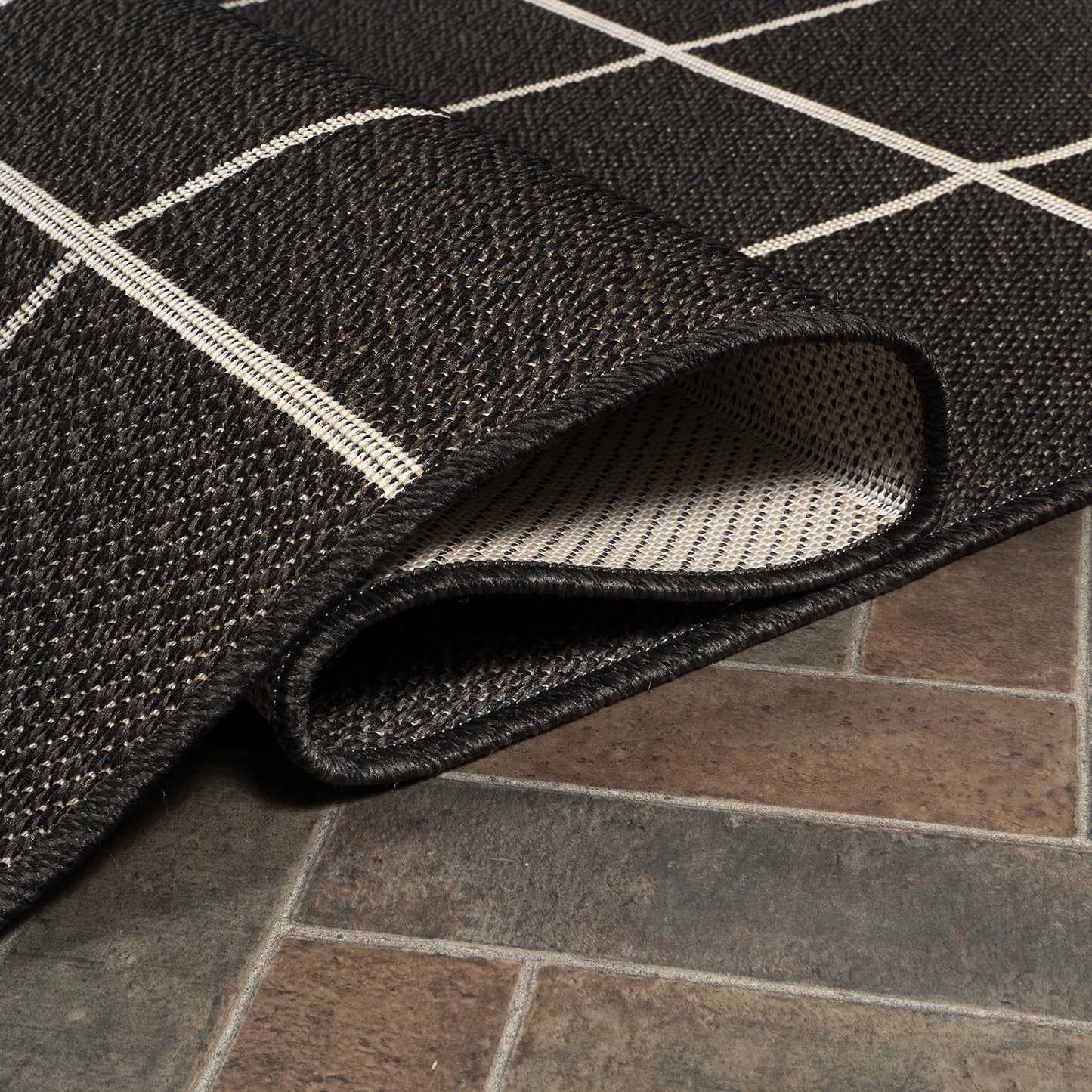 JONATHAN Y Grid Squares Indoor Outdoor Area Rug 5X8 Black/Cream, Modern for Backyard, Patio, Porch, Easy-Cleaning, High Traffic, Pet-Friendly, Non-Shedding (SMB200B-5)