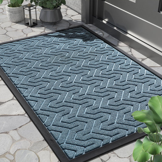 Yimobra Front Door Mat Outside Entrance 29.5x17, Waterproof Heavy Duty Outdoor Mats for Front Door, Non Slip Rubber Entry Mat for Garage Patio Indoor, Mix Blue