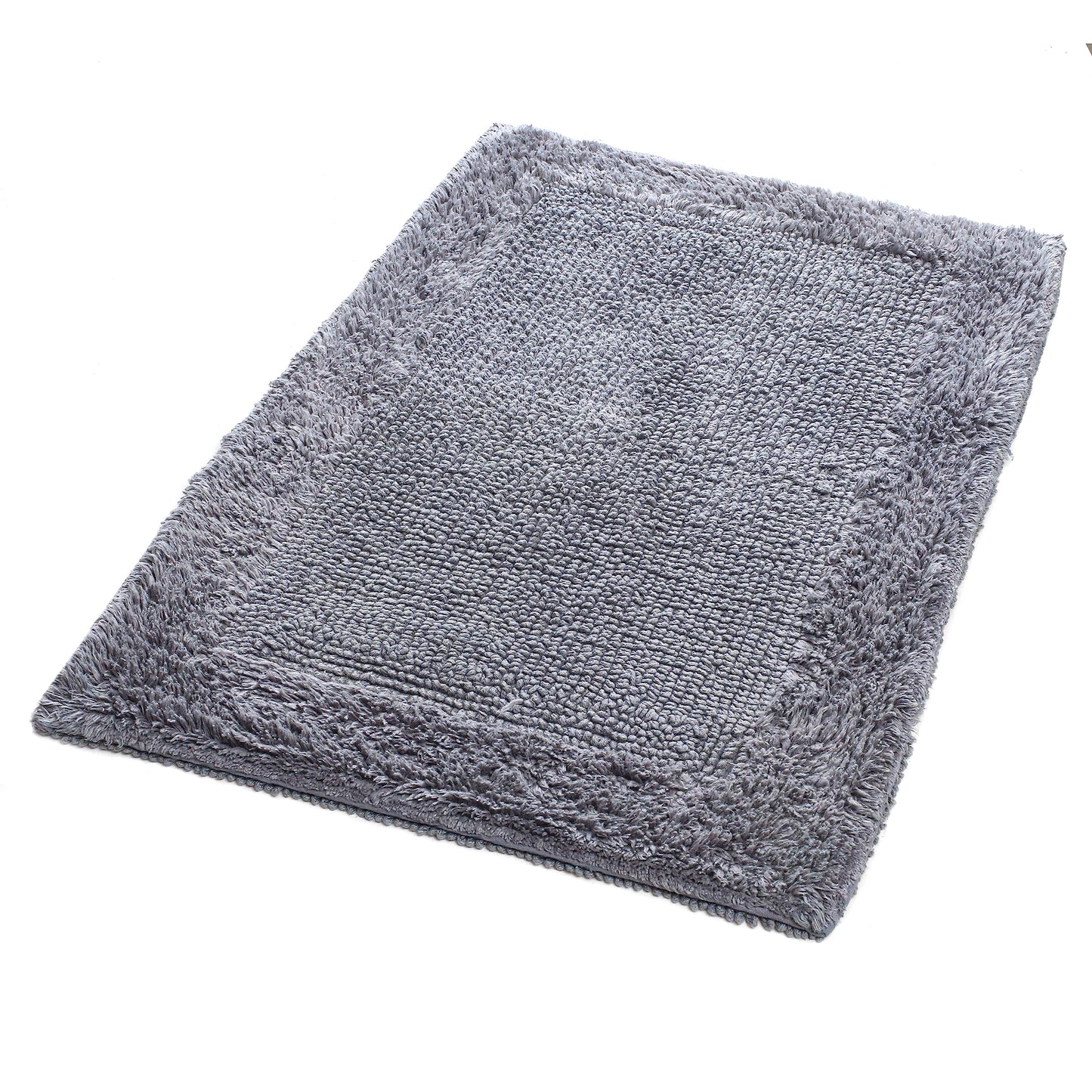 Bath Mat Rug 17x24" Rectangle Charcoal Grey, 100% Pure Cotton, Super Soft Reversible Bath Rug For Bathroom, Plush & Absorbent, Hand Tufted Heavy Weight Construction, Full Reversible Step Out Rugs