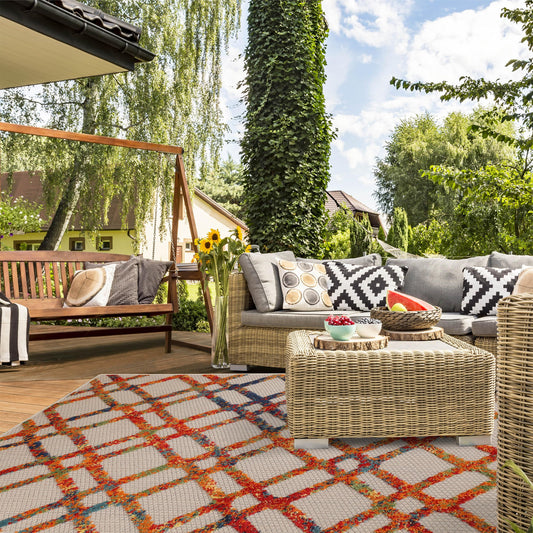 Superior Indoor Outdoor Area Rug, Floor Decor Perfect for Patio, Bedroom, Kitchen, Living Room, Entry, Carpet Cover, Diamond Lattice Indoor Outdoor Area Rug, Paxson Collection, 7' 10" x 9' 10", Cream