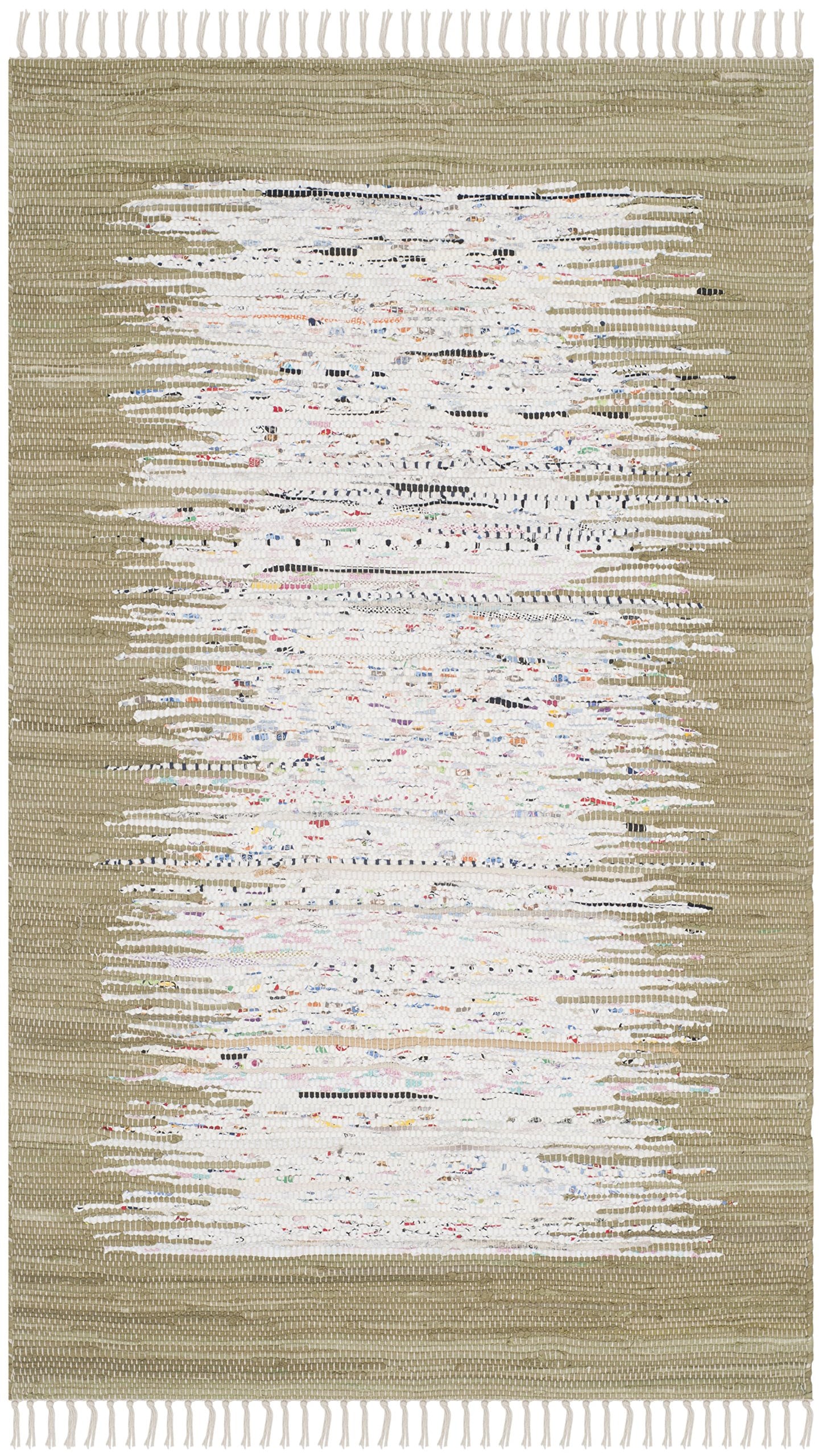 SAFAVIEH Montauk Collection Accent Rug - 3' x 5', Ivory & Olive, Handmade Stripe Fringe Cotton, Ideal for High Traffic Areas in Entryway, Living Room, Bedroom (MTK711K)