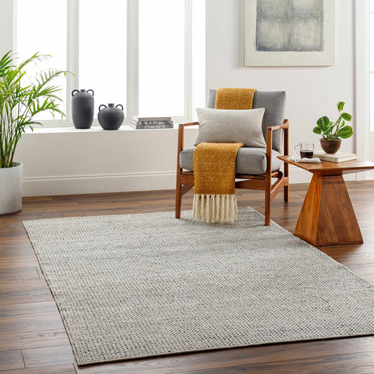Hauteloom Alfie Recycled Material Living Room, Bedroom Area Rug - Contemporary - Light Gray, Cloud Gray, Eggplant - 2' x 3'