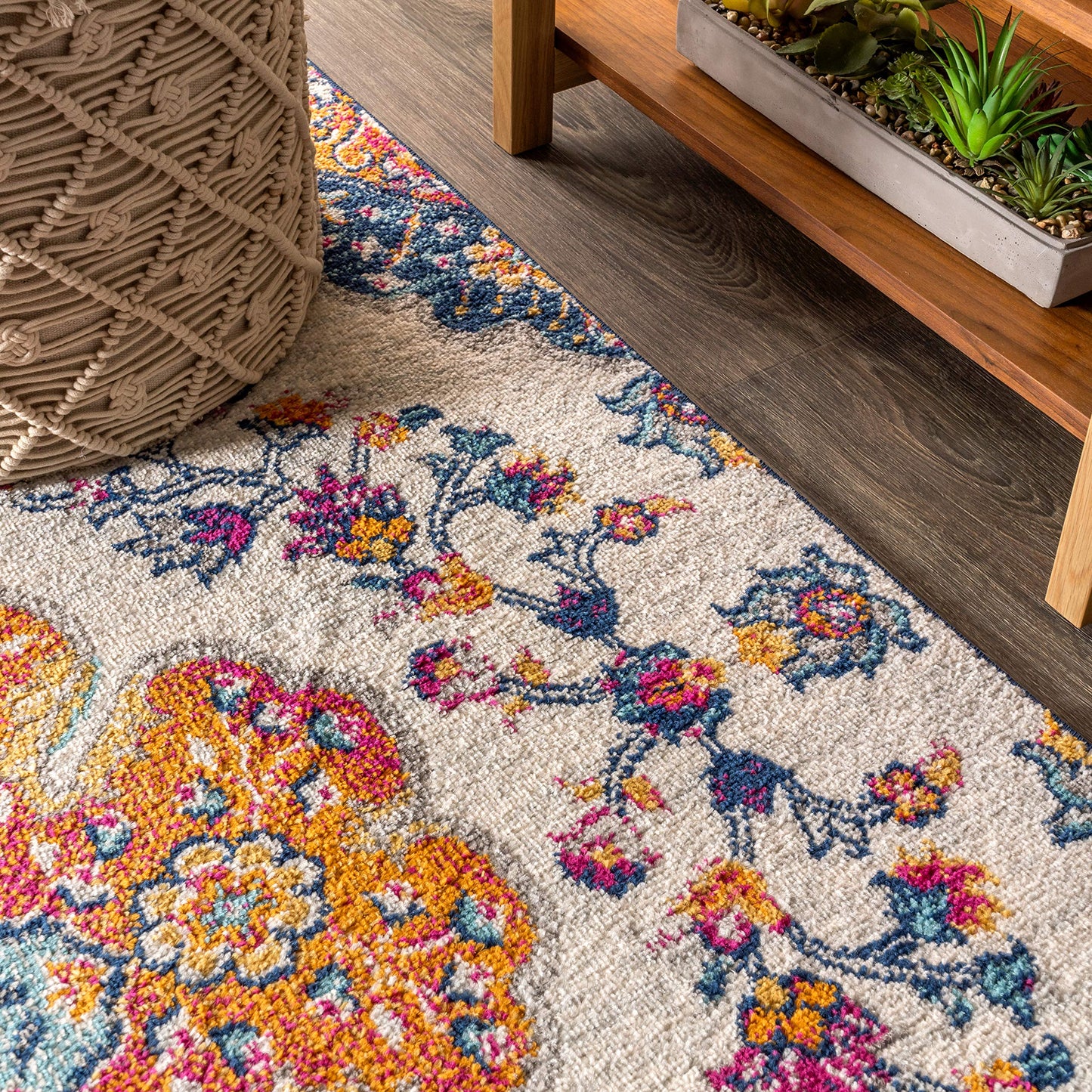 JONATHAN Y Boho Vintage Blue/Multi 8' Round Area Rug, Bohemian Flair Medallion, Floral Easy-Cleaning High Traffic for Living Room, Bedroom, Kitchen, Pet-Friendly, Non Shedding (BMF106A-8R)