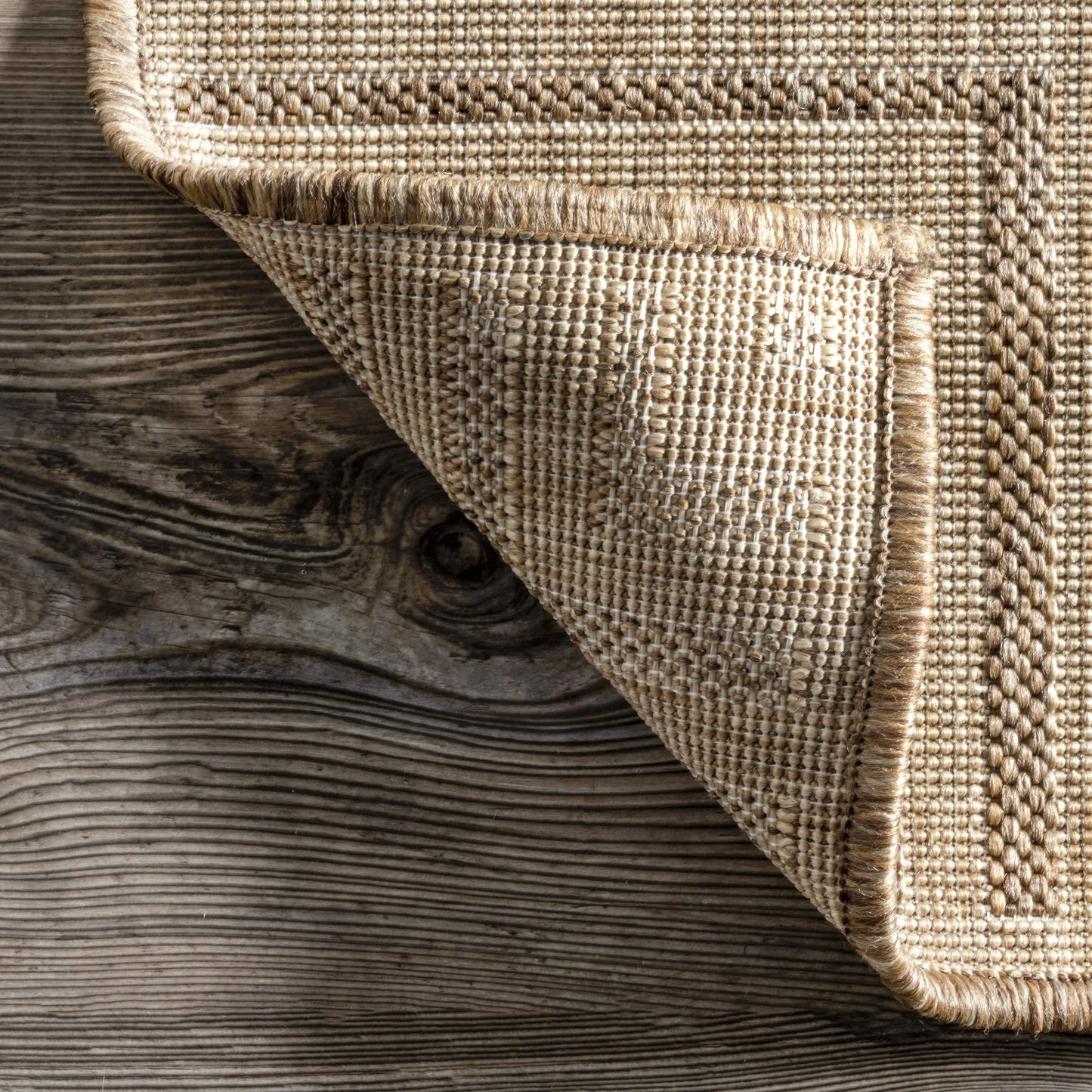 """nuLOOM 5' x 8' Outdoor Area Rug, Casual Design With Striped Border, Stain Resistant, Highly Durable, For Patio, Balcony, Bedroom, Living Room, Dining Room, Bathroom, Light Brown"""