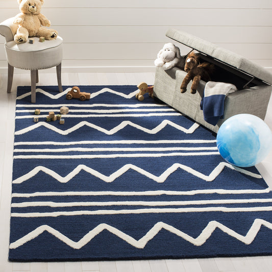 SAFAVIEH Kids Collection Area Rug - 9' x 12', Navy & Ivory, Handmade Moroccan Wool, Ideal for High Traffic Areas in Living Room, Bedroom (SFK907N)