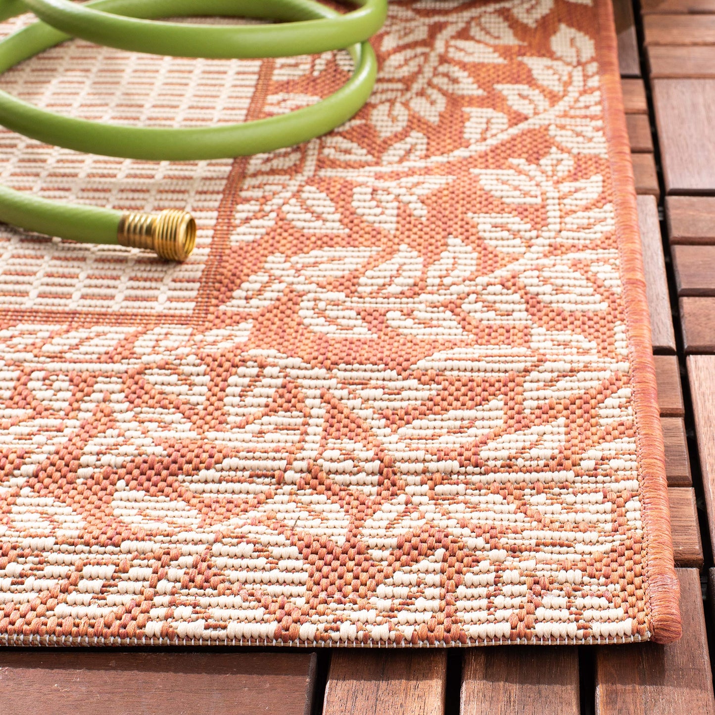 SAFAVIEH Washable Rug Outdoor Courtyard Collection - 2'3" x 6'7" Runner, Natural & Terracotta, Non-Shedding & Easy Cleaning, Ideal for Patio, Entryway, Mudroom, Hallway, Kitchen (CY0727-3201)