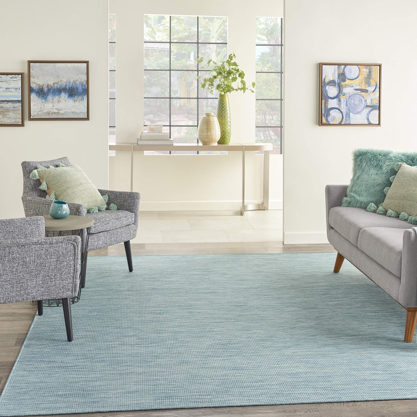 Nourison Home Positano Aqua 8' x 10' Area Rug - Easy Clean, Non Shedding, Bed Room, Living Room, Dining Room, Kitchen (8' x 10')