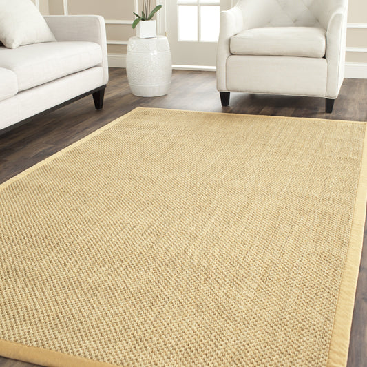 SAFAVIEH Area Rug 4' Square - Natural Fiber Collection - Maize & Wheat, Sisal, Woven Design with Border (NF443A)