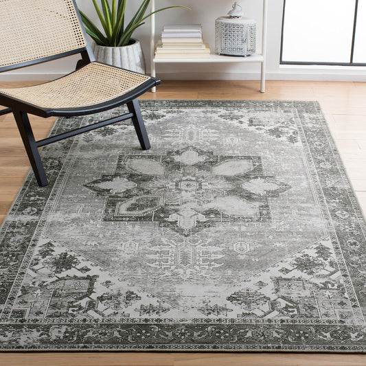 SAFAVIEH Washable Rug Tucson Collection - 4' x 6', Dark Sage & Ivory, Slip Resistant & Easy to Clean, Ideal for Foyer, Kitchen, Nursery, Office, Bedroom (TSN102F)