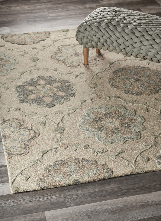 LR Home 5x7 Indoor Wool Area Rug for Home Decor | Rugs for Living Room, Bedroom, playroom, entryway, Office | Hand Tufted Traditional Boho Area Rug for Room Decor | Light Blue/Ivory