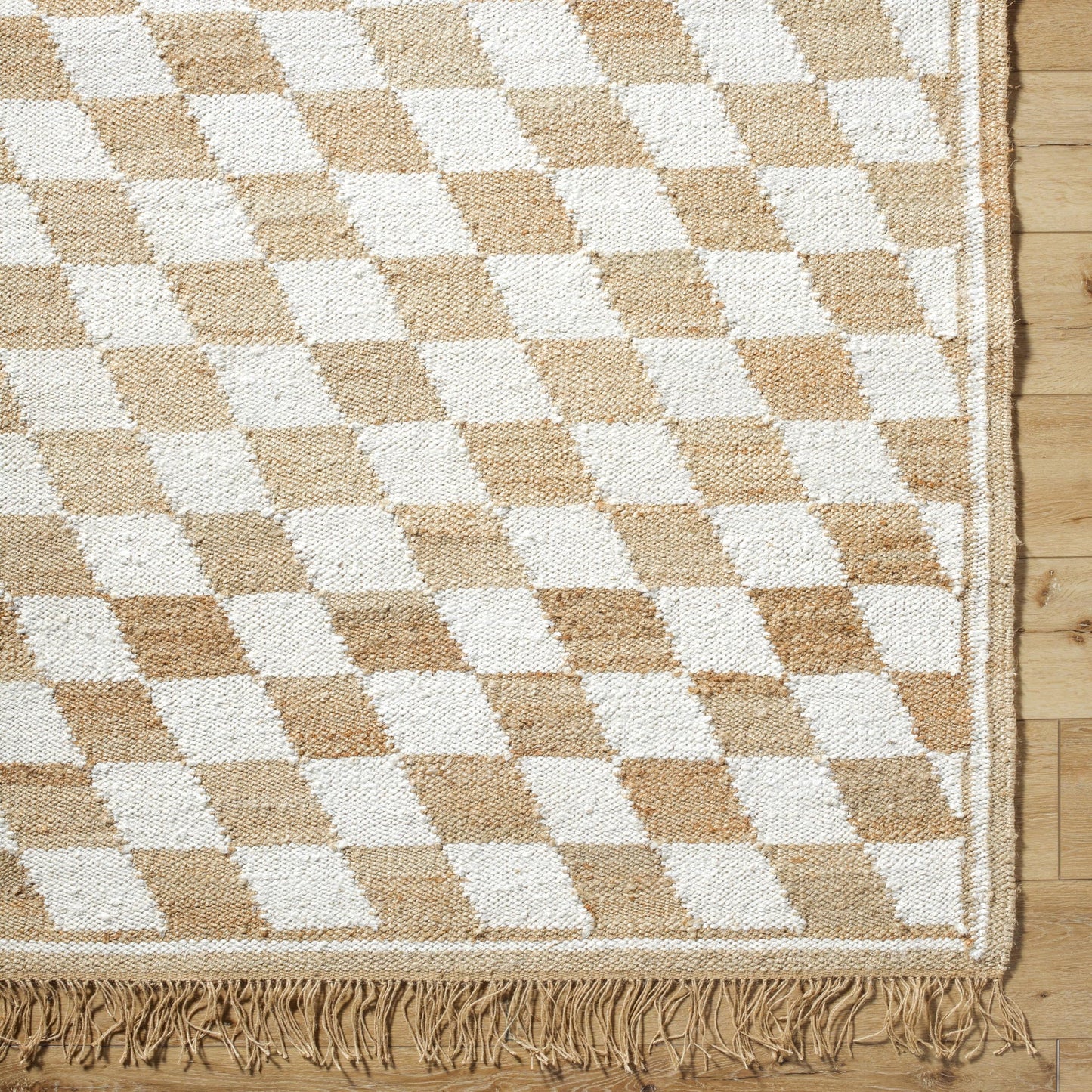 Livabliss x Becki Owens Kamey Farmhouse Fringe Area Rug, 9' x 12', Beige/Checkered