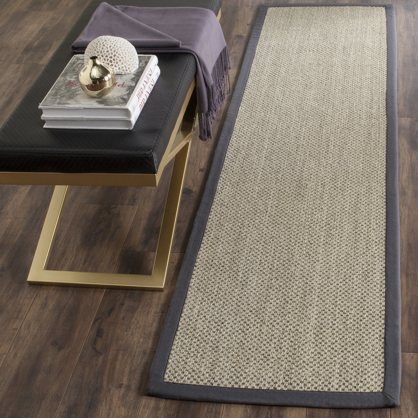 SAFAVIEH Natural Fiber Collection Runner Rug - 2'6" x 14', Marble & Grey, Sisal, Woven Design with Border (NF443B)
