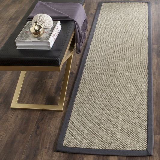 SAFAVIEH Natural Fiber Collection Runner Rug - 2'6" x 14', Marble & Grey, Sisal, Woven Design with Border (NF443B)