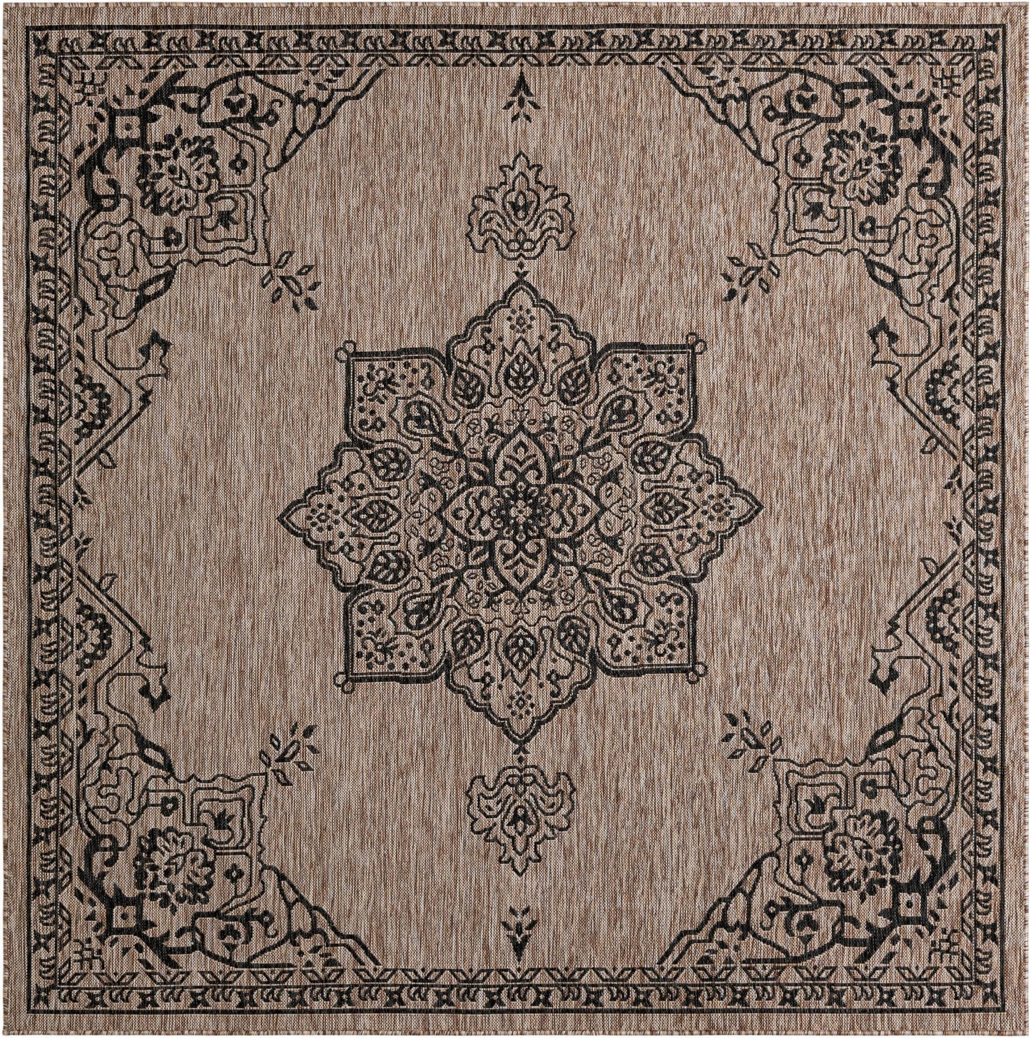 Unique Loom Outdoor Traditional Collection Area Rug - Antique (7' 10" Square Beige/Black)