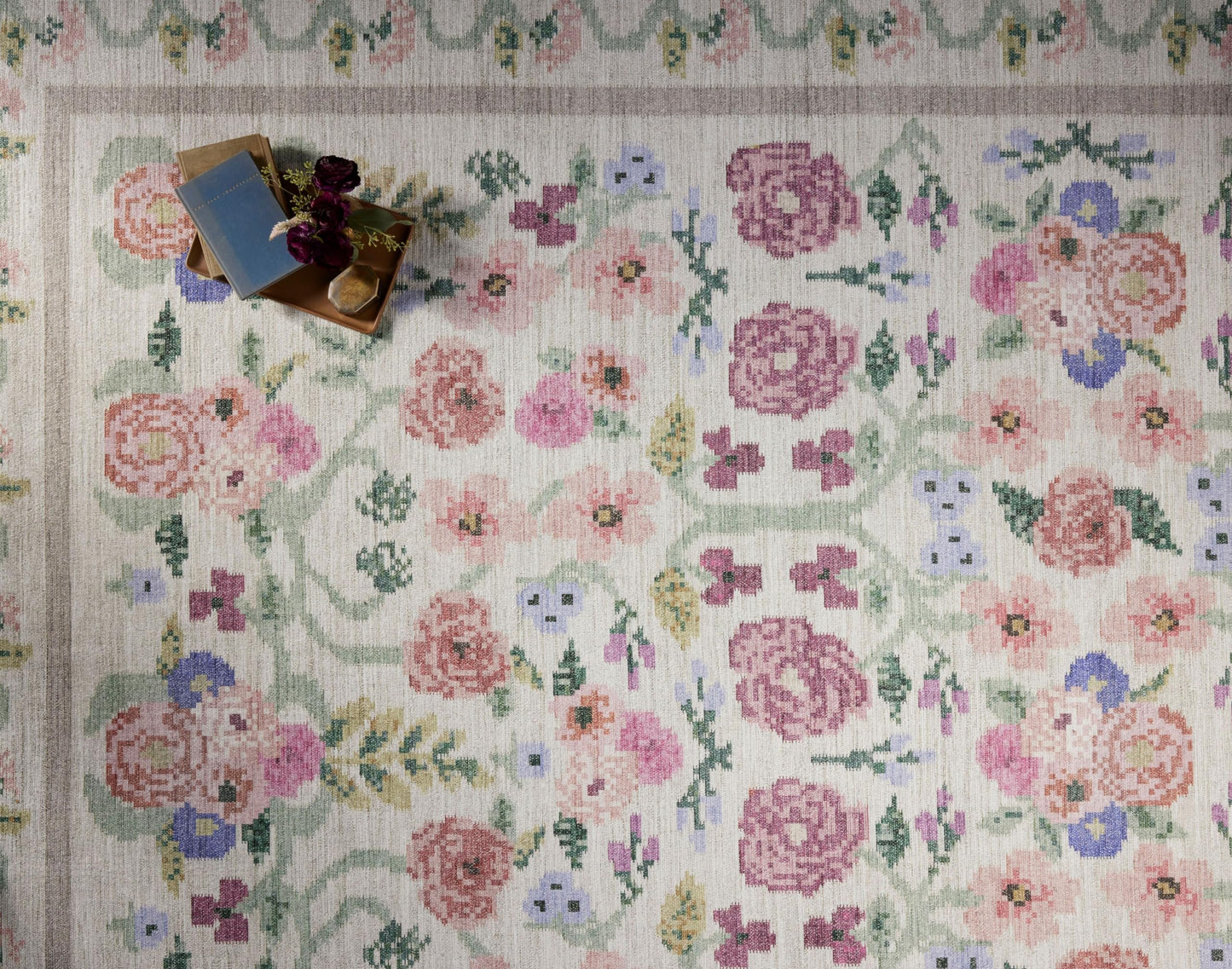 Loloi Rifle Paper Co. Rosa Collection RSA-01 Ivory 5'-0" x 7'-6" Area Rug