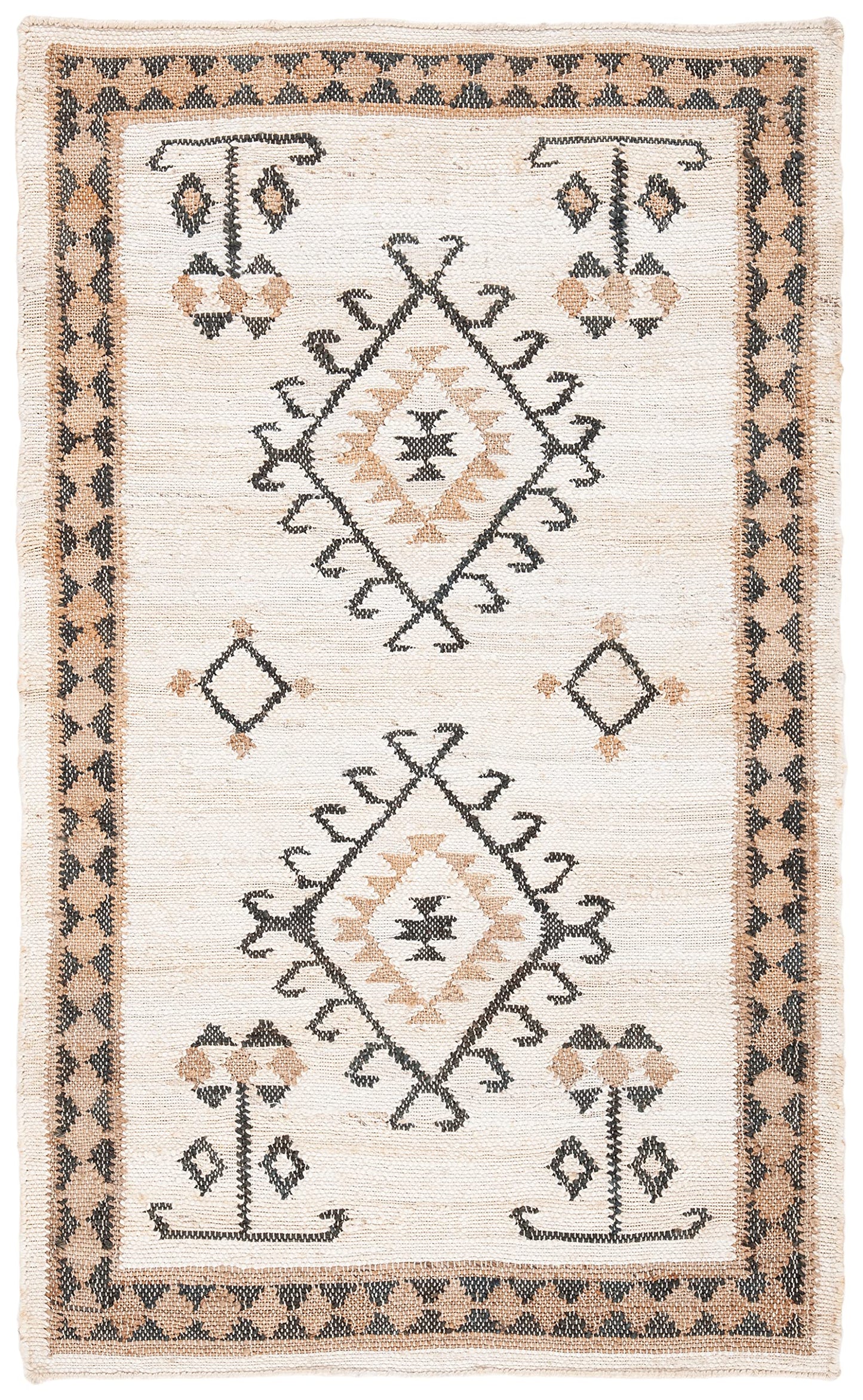 SAFAVIEH Kilim Collection Accent Rug - 2'3" x 5', Ivory & Black, Handmade Flat Weave Jute, Ideal for High Traffic Areas in Entryway, Living Room, Bedroom (KLM762A)