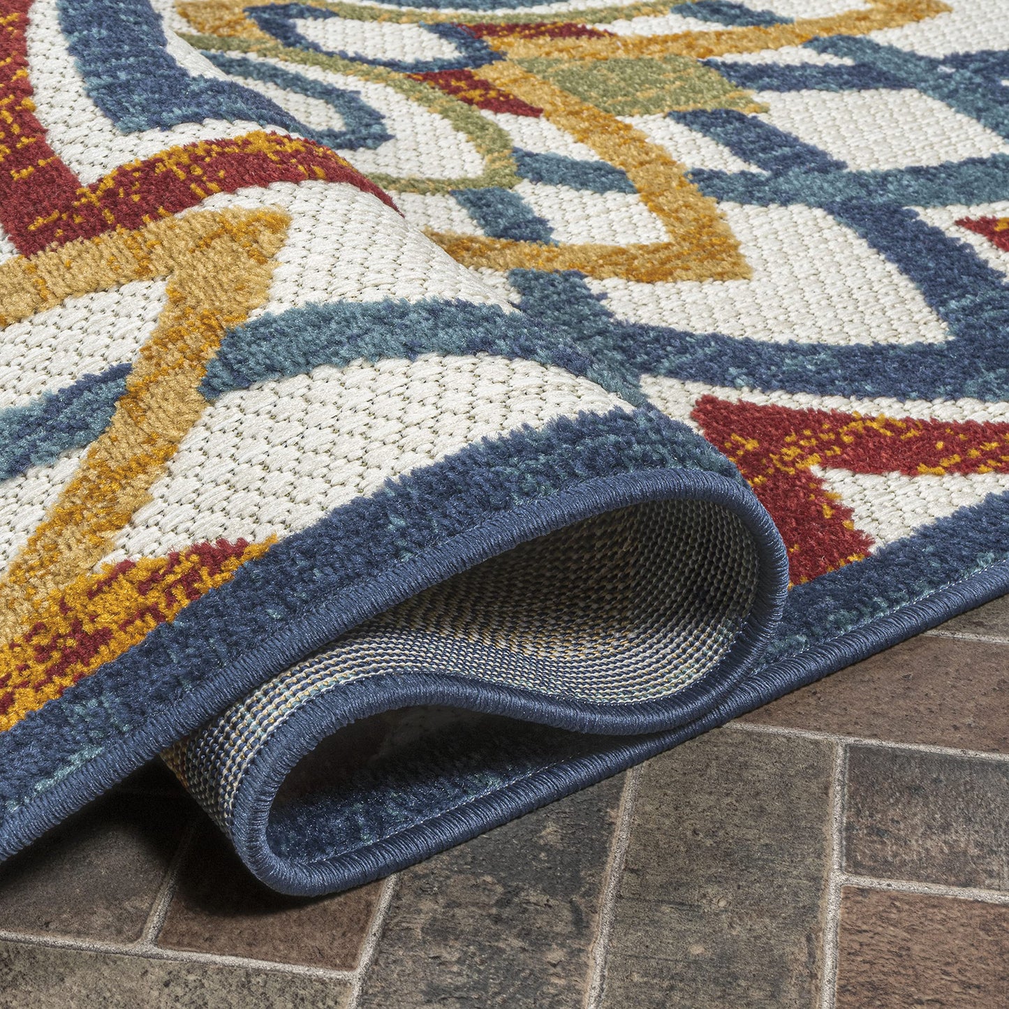 JONATHAN Y Abstract Bold M&ala Indoor Outdoor Runner Rug 2X8 Red/Blue/Yellow, Flora High-Low for Backyard, Patio, Porch, Easy-Cleaning, High Traffic, Pet-Friendly, Non-Shedding (AMC112A-28)