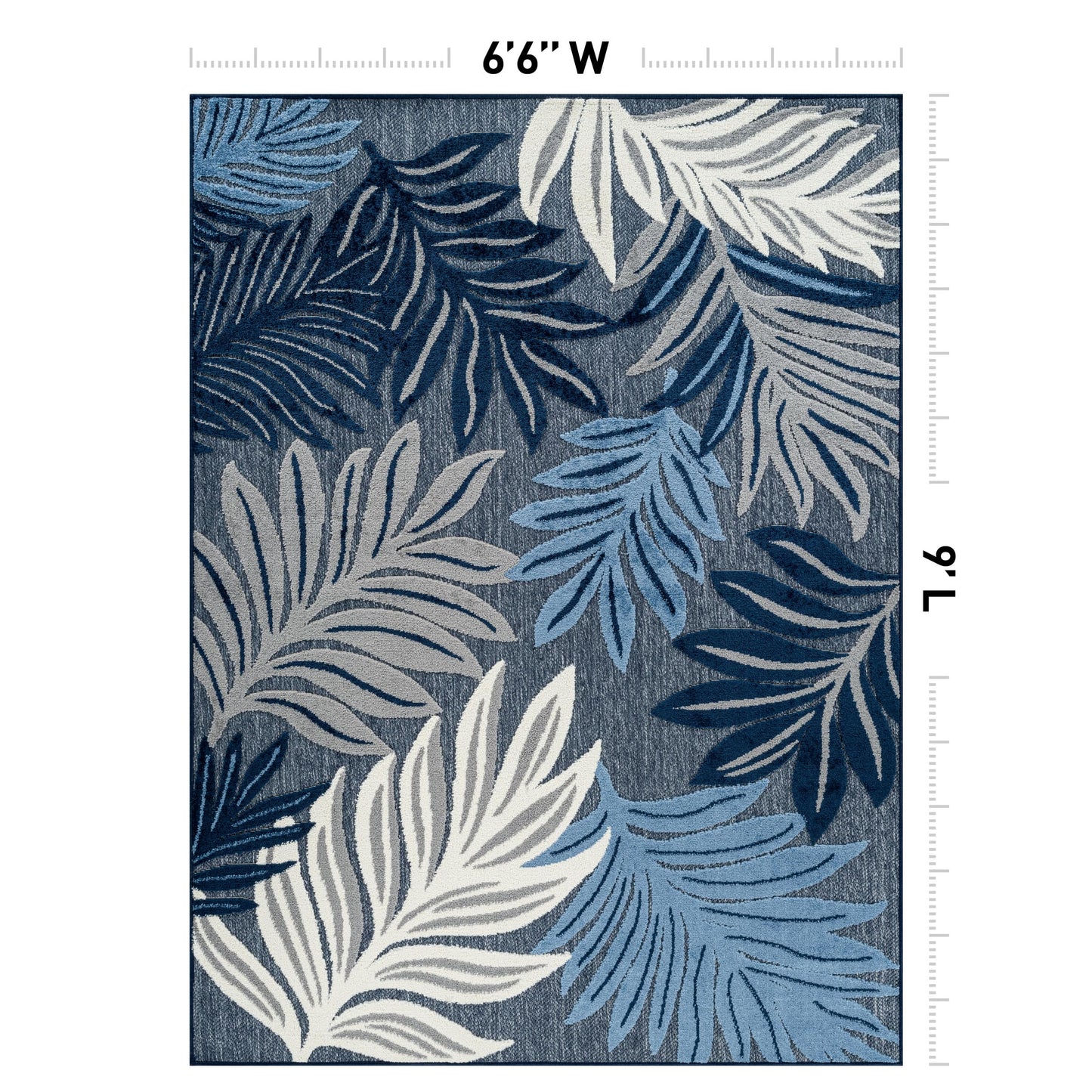 Rugshop Indoor/Outdoor High-Low Textured Area Rug, Botanical, Easy-Clean Patio Rug for Porch Deck Balcony 6' 6" x 9' Navy