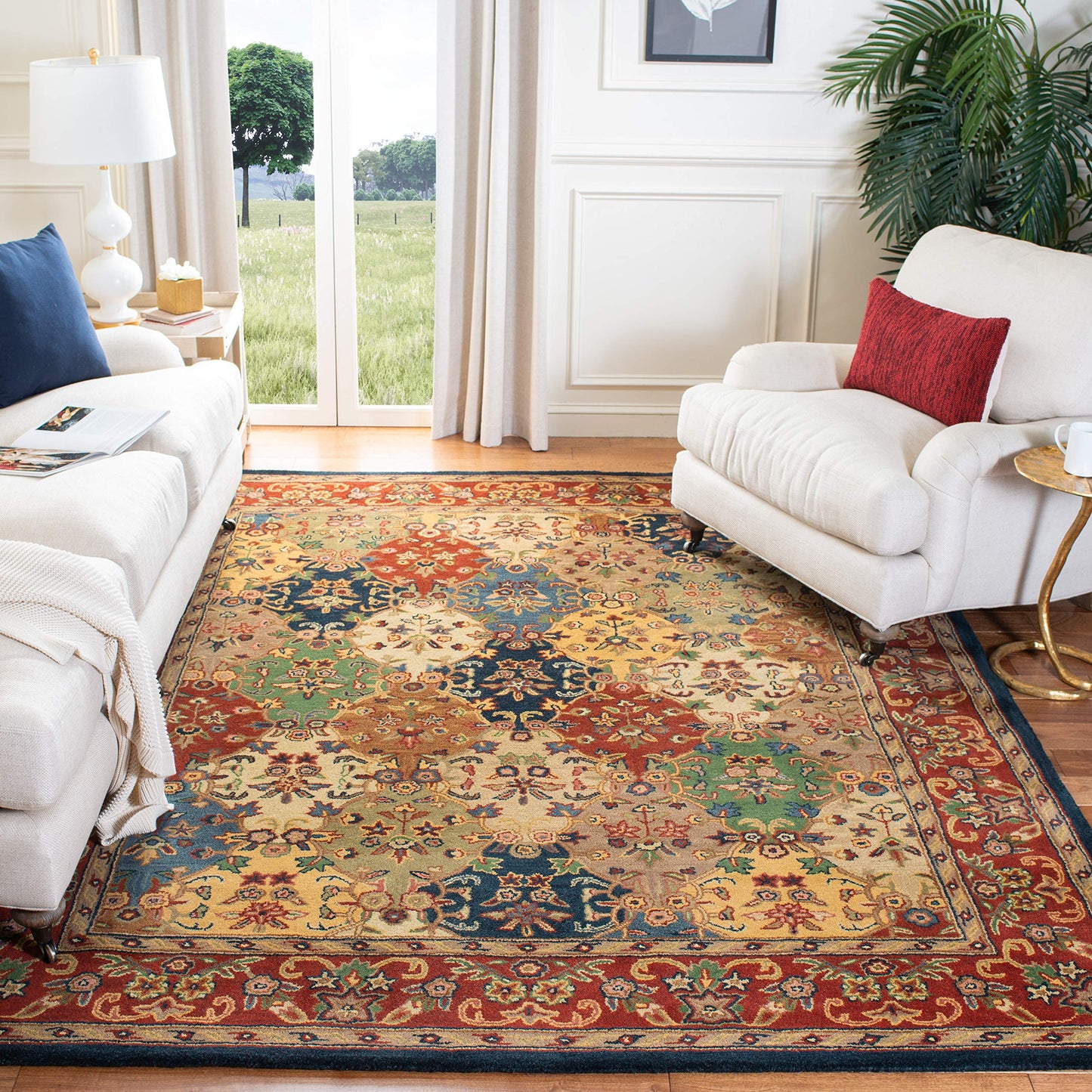 SAFAVIEH Heritage Collection Area Rug - 7'6" x 9'6", Multi & Burgundy, Handmade Traditional Oriental Wool, Ideal for High Traffic Areas in Living Room, Bedroom (HG911A)