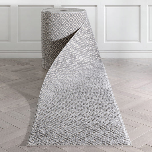 Well Woven Custom Size Runner - Choose Your Length - Piano Charcoal Grey Tribal Diamond Geometric 27 Inches Wide x 25 Feet Long Runner (27" x 25' Runner) Feet Long Rug