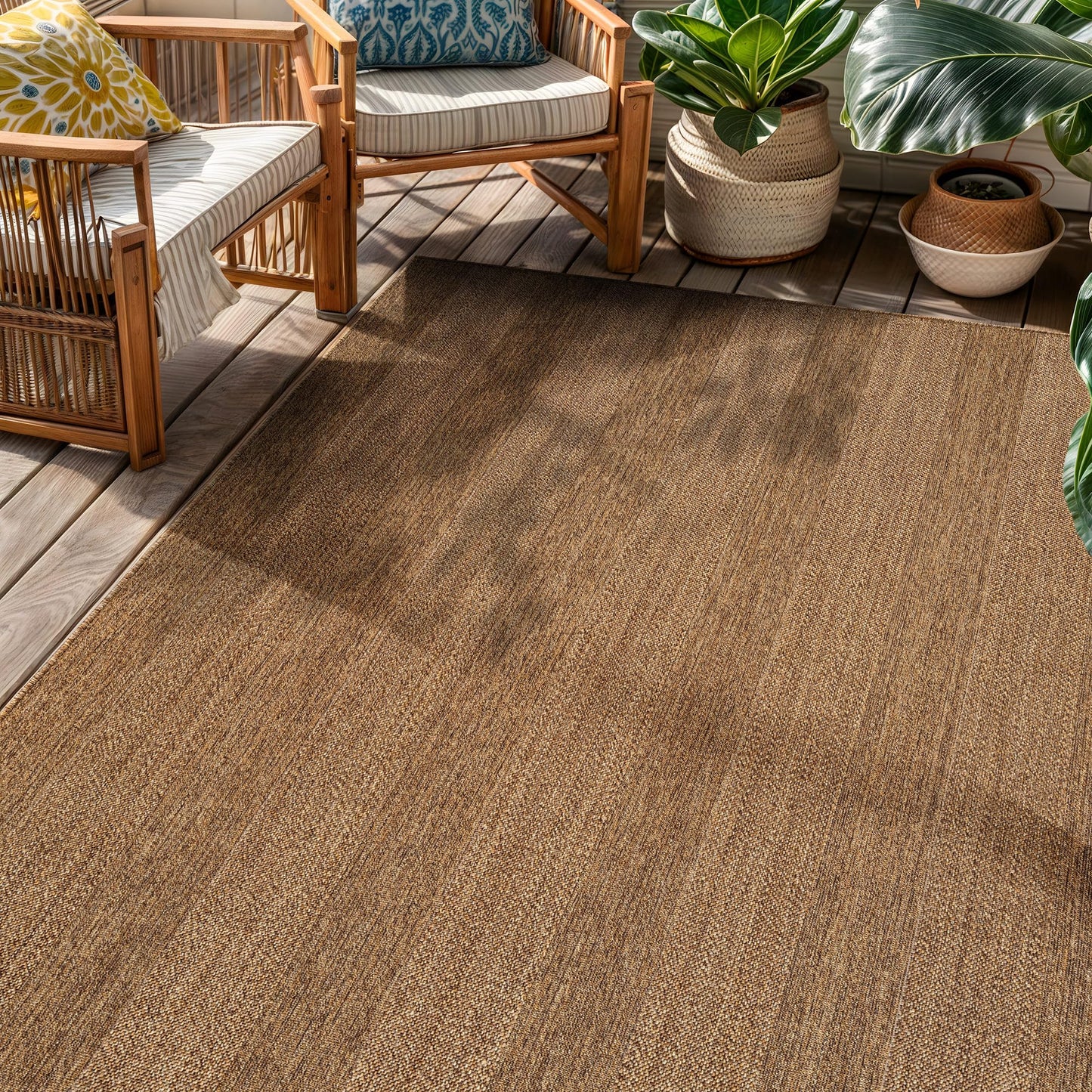 Rugshop Striped Indoor Outdoor Flat Woven Area Rug,Natural Jute-Style,Easy-Care Patio Rug for Backyard Porch Deck Balcony, 4' x 6' Natural/Jute