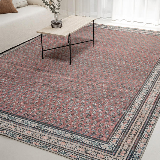 KNOTTING MATTERS Rusty Rhythm 7’6” x 9’6” Area Rug – Deep Rust & Charcoal Heritage Flatweave, Low-Pile – Easy Clean Area Rug – Perfect for Living Room, Dining Room, Bedroom – Pet & Kid Friendly