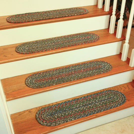 Rhody Rug Katie KA23 Dk Taupe 8" x 28" Stair Tread Set-of-4 - Country Home Stair Rug, Indoor Runner Rug for Kids & Elders - Braided Area Rug, Beautiful Home Decor, Floor Mat - Made in USA