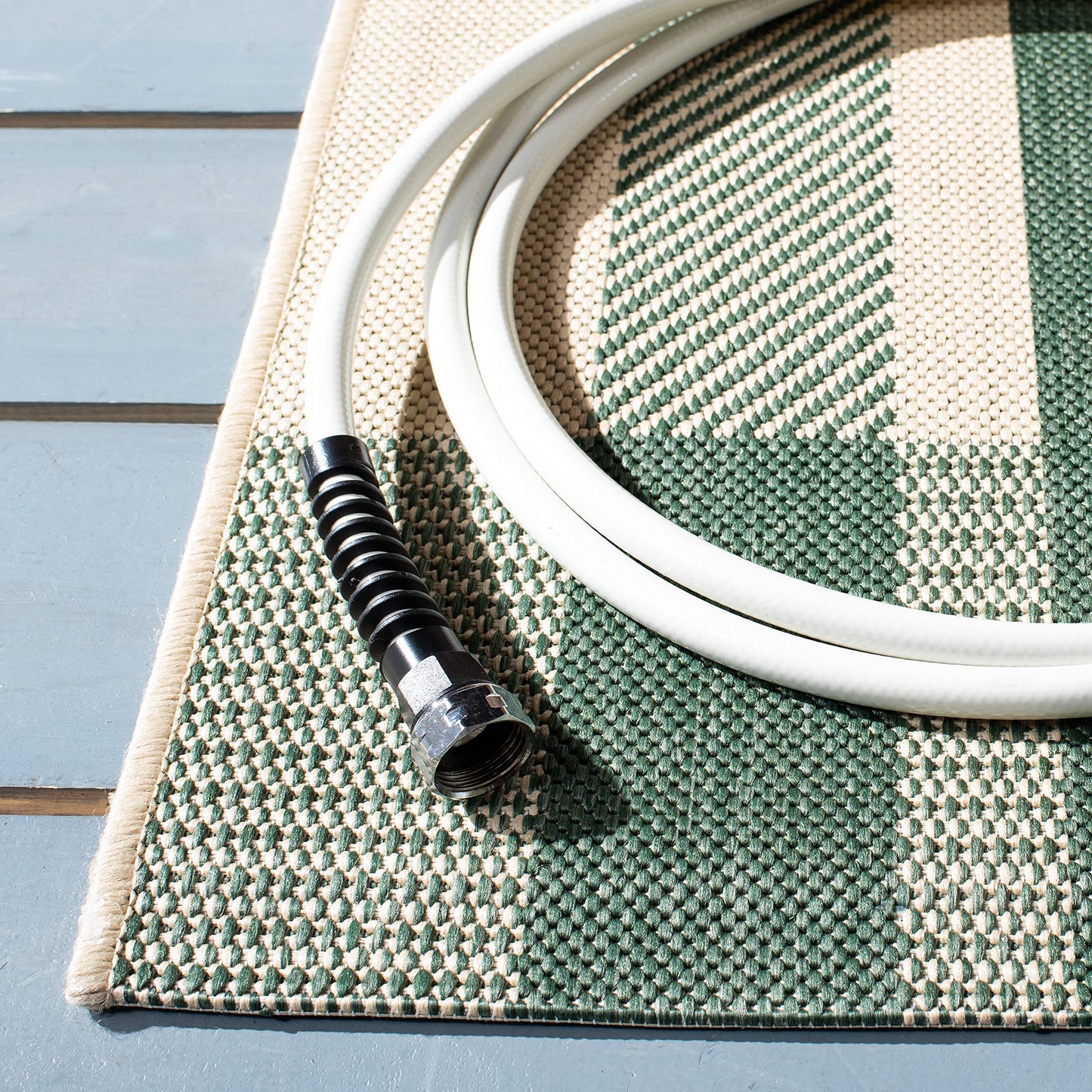 SAFAVIEH Washable Rug Outdoor Courtyard Collection - 2'3" x 6'7" Runner, Green & Beige, Plaid Pattern, Non-Shedding & Easy Cleaning, Ideal for Patio, Entryway, Mudroom, Hallway, Kitchen (CY6201-322)