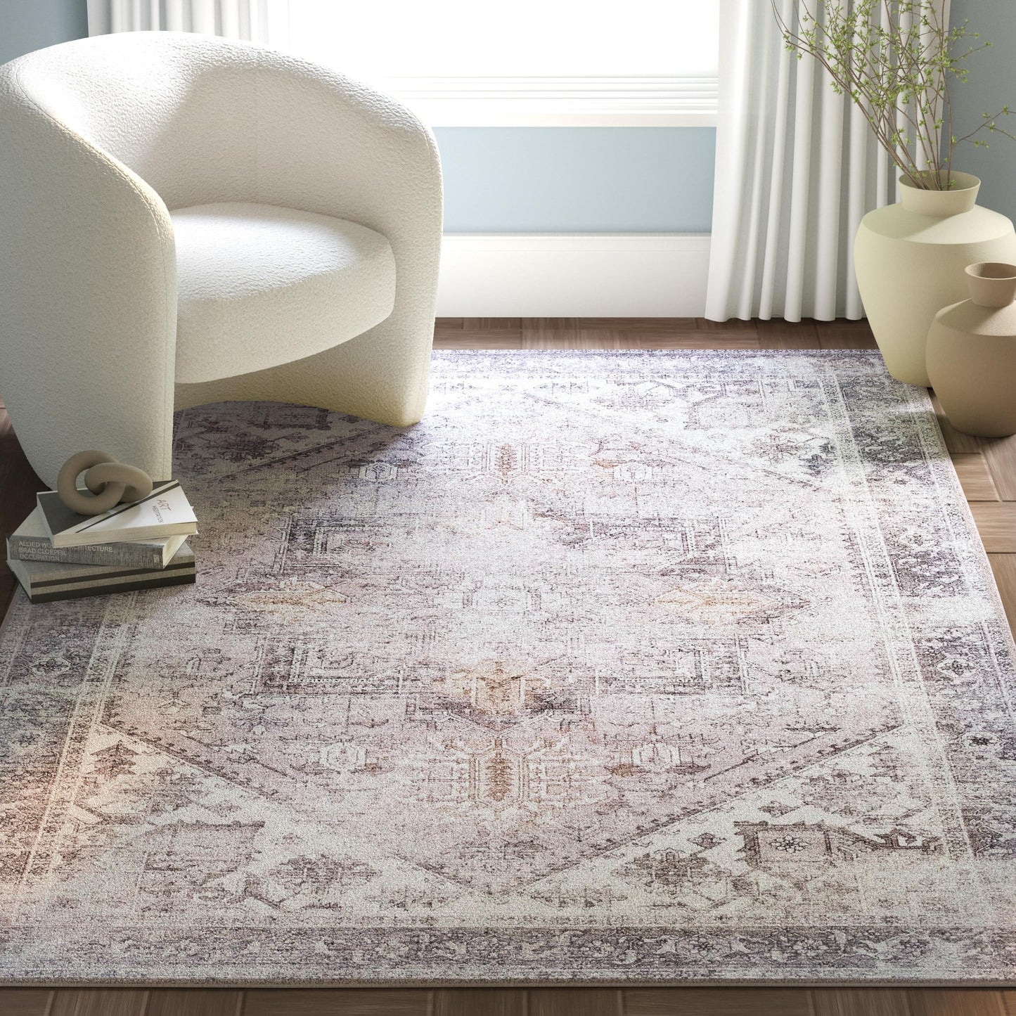 SAFAVIEH Washable Rug Tucson Collection - 2'6" x 4', Beige & Grey, Slip Resistant & Easy to Clean, Ideal for Living Room, Bedroom, Dining Space (TSN102B)
